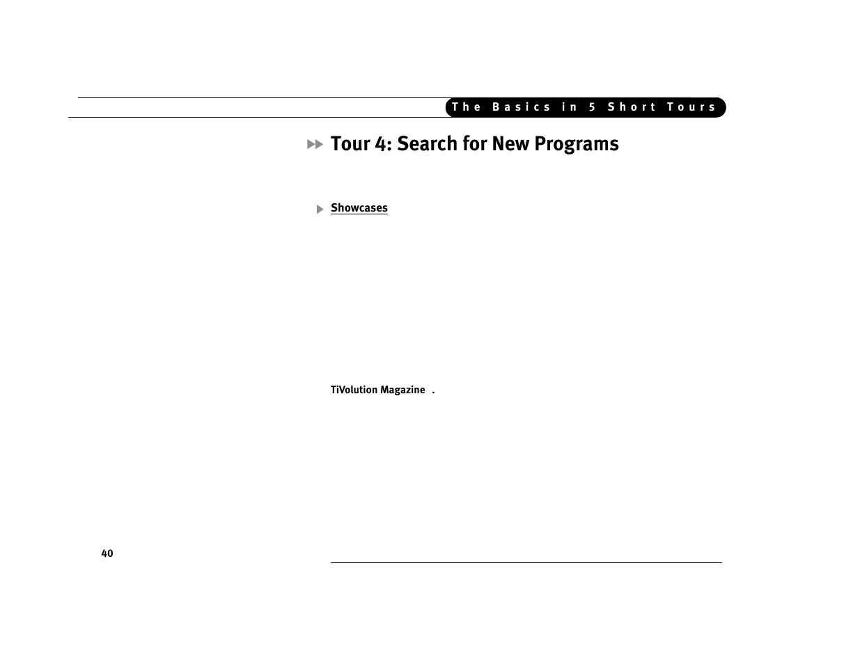 Tour 4: search for new programs, Showcases | DirecTV Digital Satellite Recorder User Manual | Page 51 / 176