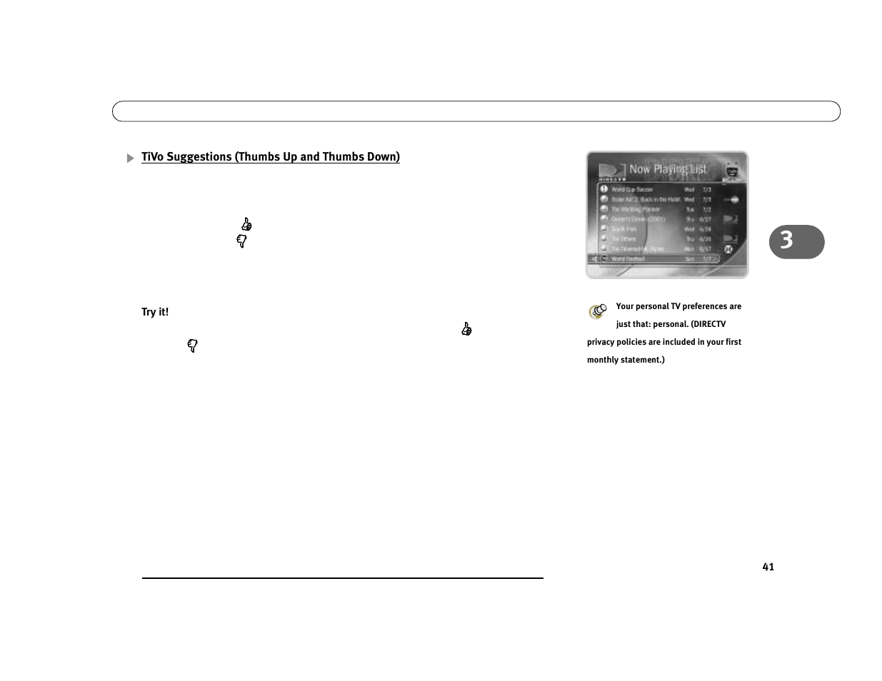 Tivo suggestions (thumbs up and thumbs down) | DirecTV Digital Satellite Recorder User Manual | Page 52 / 176
