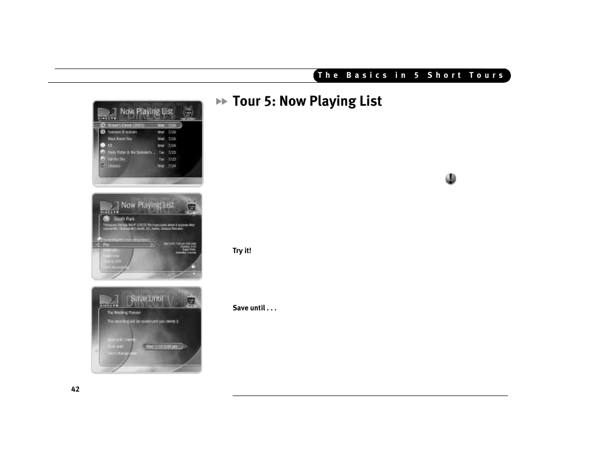 Tour 5: now playing list | DirecTV Digital Satellite Recorder User Manual | Page 53 / 176