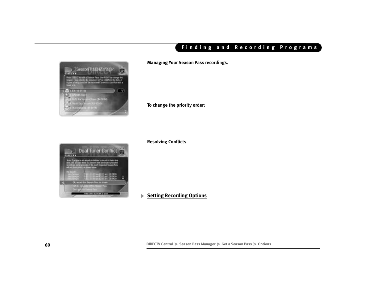 Setting recording options | DirecTV Digital Satellite Recorder User Manual | Page 71 / 176
