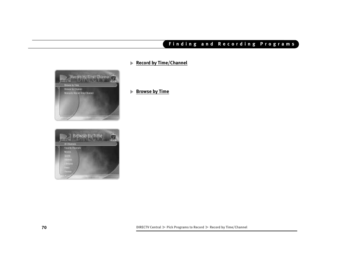 Record by time/channel, Browse by time | DirecTV Digital Satellite Recorder User Manual | Page 81 / 176