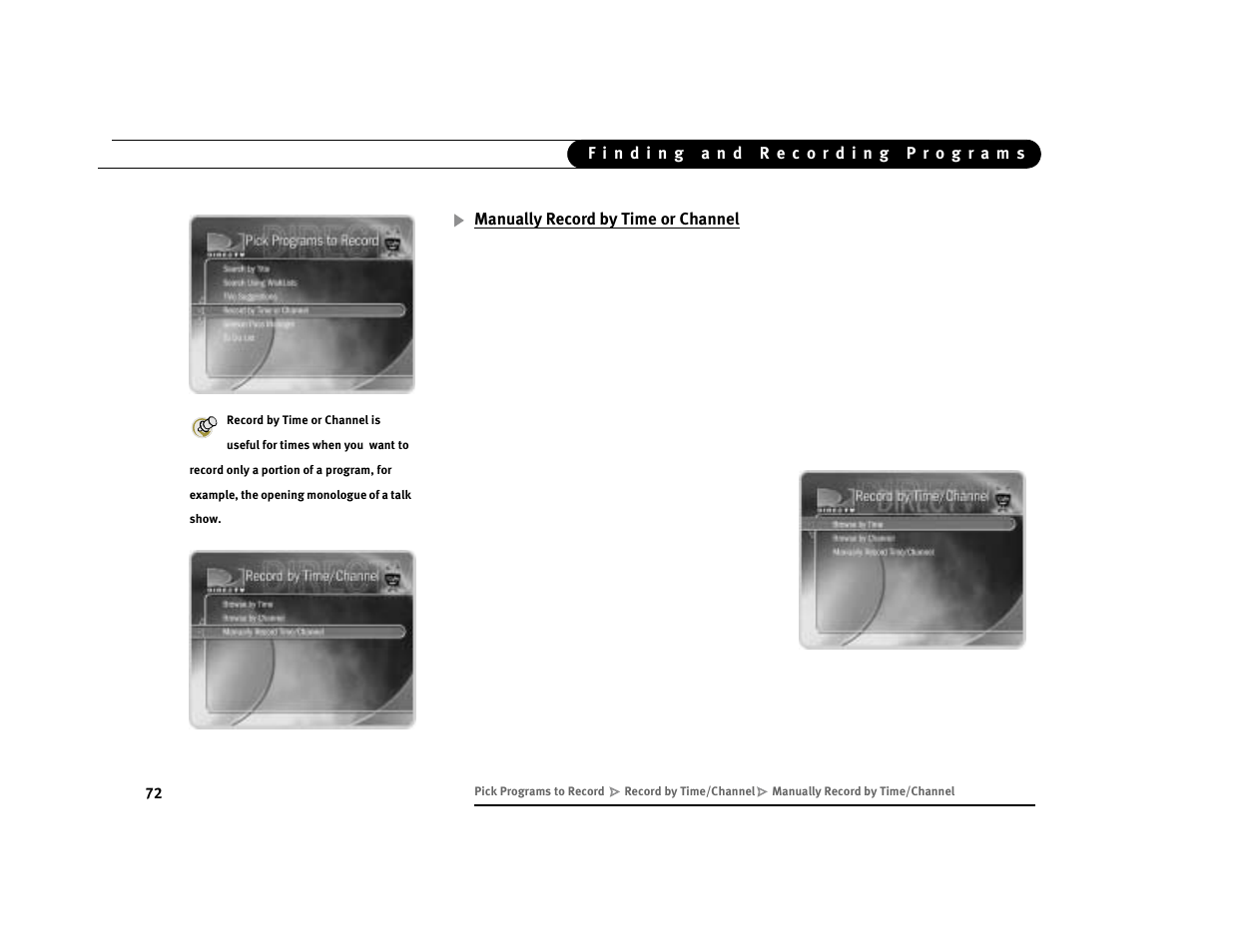 Manually record by time or channel | DirecTV Digital Satellite Recorder User Manual | Page 83 / 176