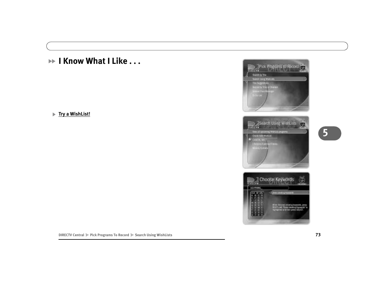 I know what i like, Try a wishlist | DirecTV Digital Satellite Recorder User Manual | Page 84 / 176