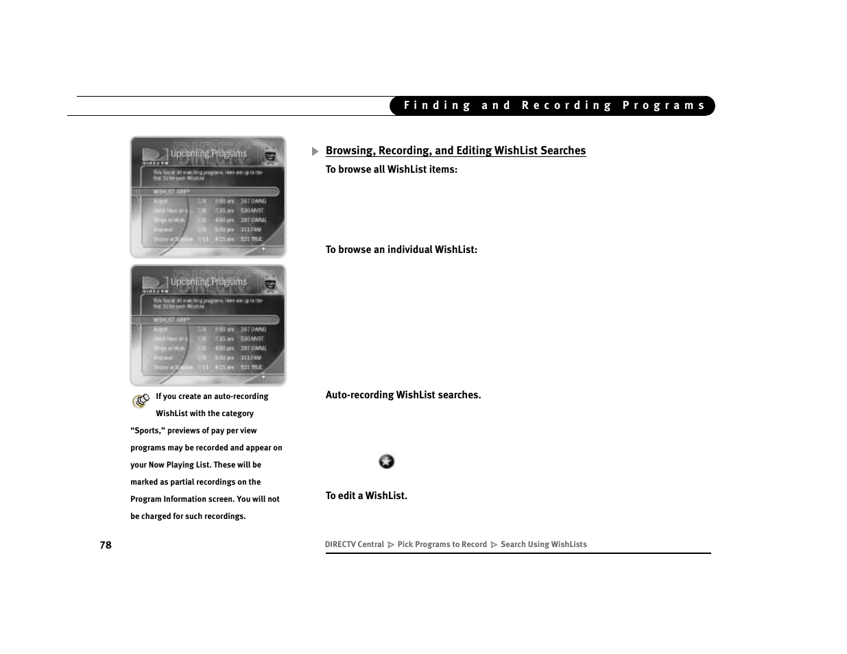 Browsing, recording, and editing wishlist searches | DirecTV Digital Satellite Recorder User Manual | Page 89 / 176