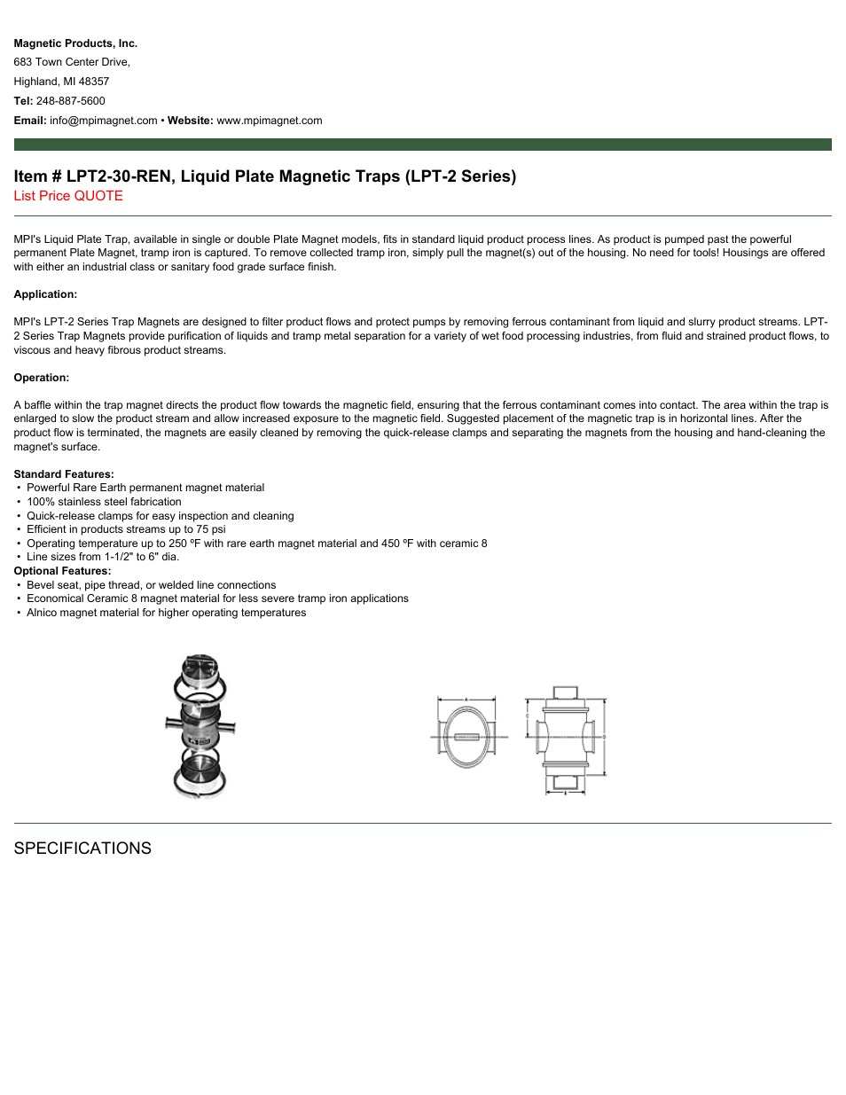 Magnetic Products LPT2-30-REN User Manual | 2 pages