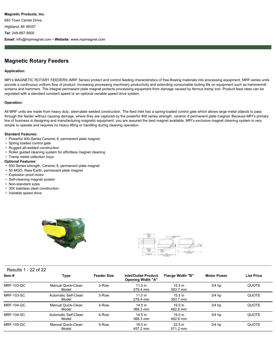 Magnetic Products Magnetic Rotary Feeders User Manual | 2 pages