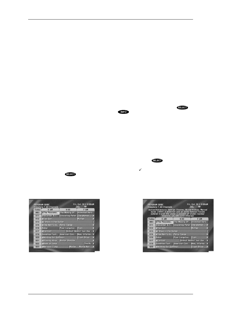 The program guide (sm. cell), General on-screen guide features, Using preselect™ to schedule programs for viewing | DirecTV HIRD-D11 User Manual | Page 44 / 74