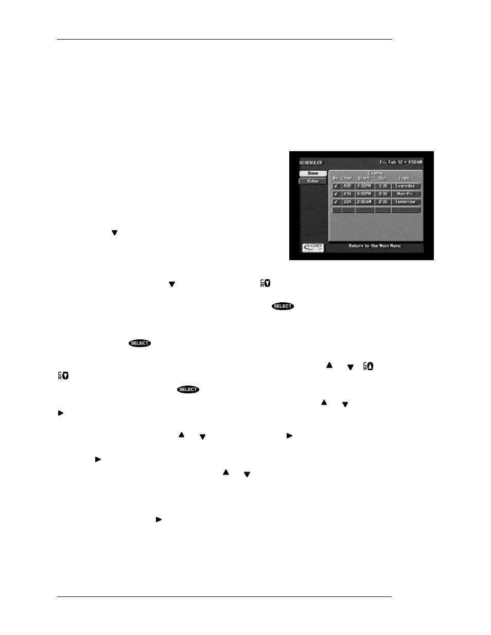 Scheduler, Things to do in the setup menu, Things to do in the scheduler screen | Current settings overview, Editing an event | DirecTV HIRD-D11 User Manual | Page 54 / 74