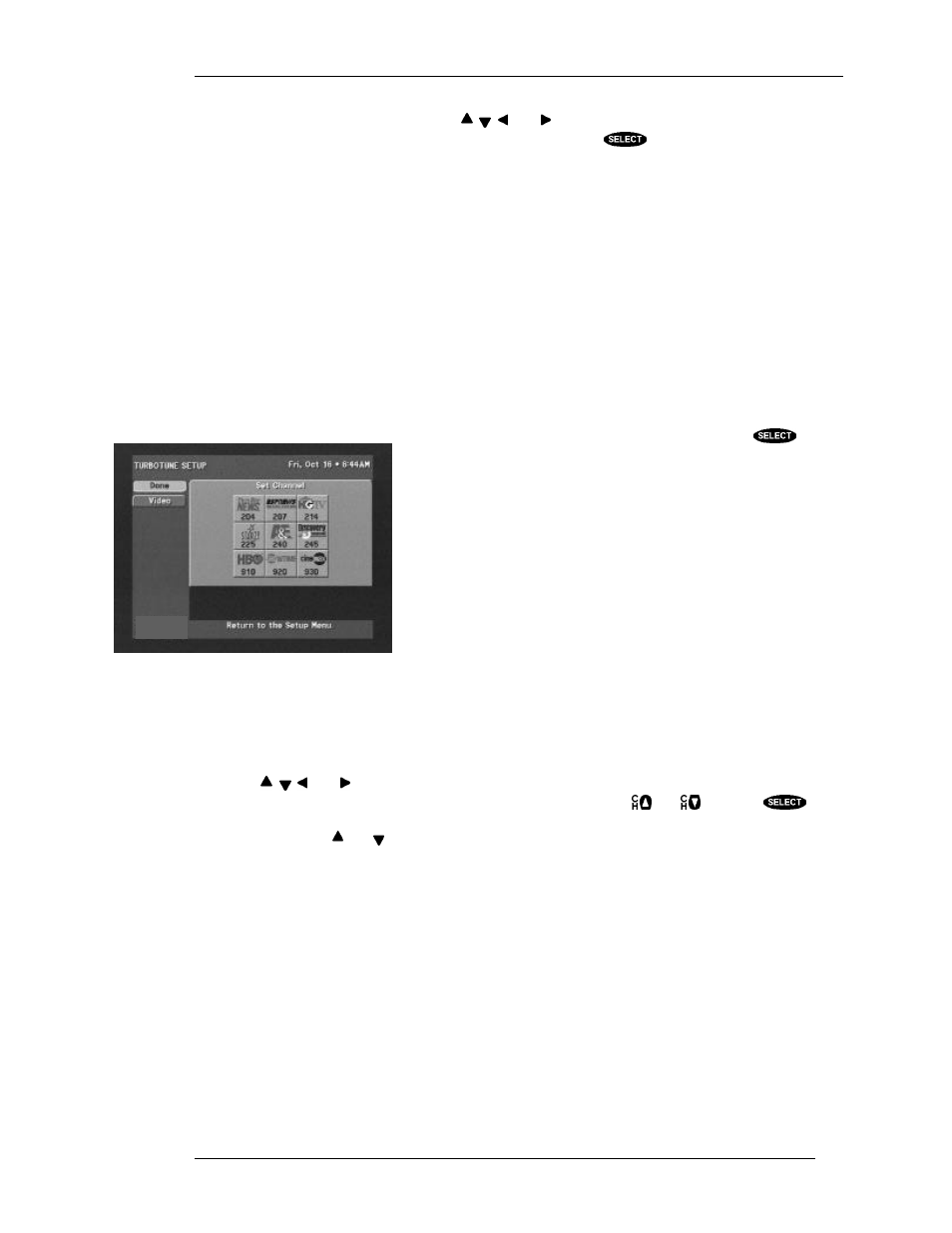 Turbotune, Things to do in the turbotune setup screen, Set channel | DirecTV HIRD-D11 User Manual | Page 63 / 74