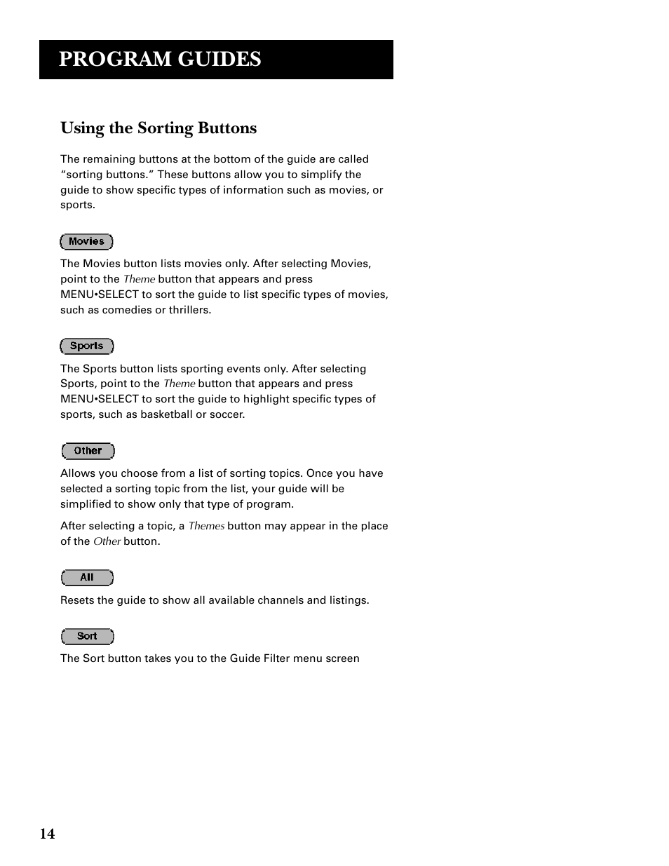 Program guides, Using the sorting buttons | DirecTV GRD33G2A User Manual | Page 16 / 64
