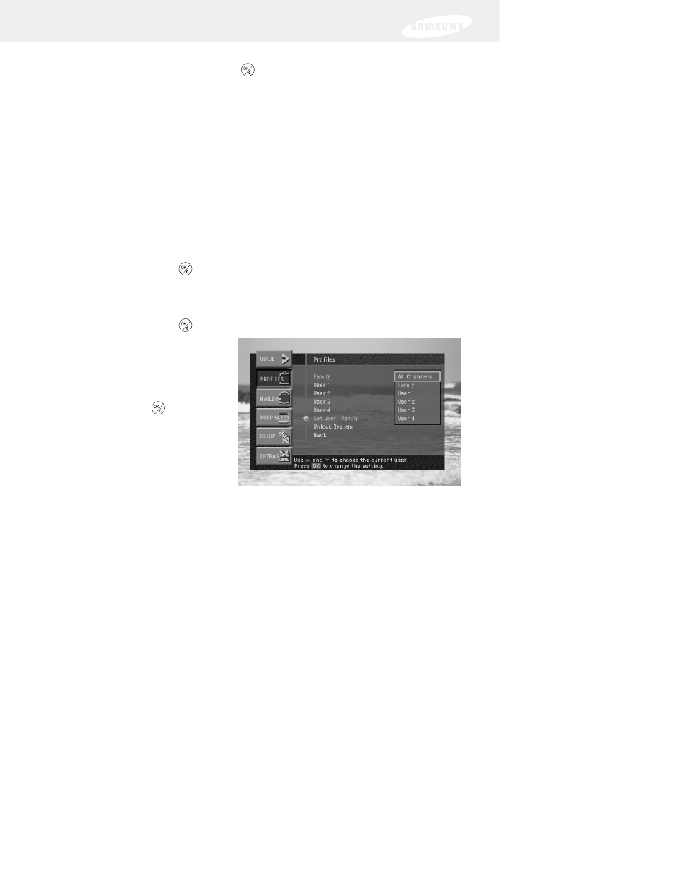 Chapter 5: user profiles, Setting the current user profile, Locking and unlocking your directv system | DirecTV SIR-S75 User Manual | Page 91 / 122