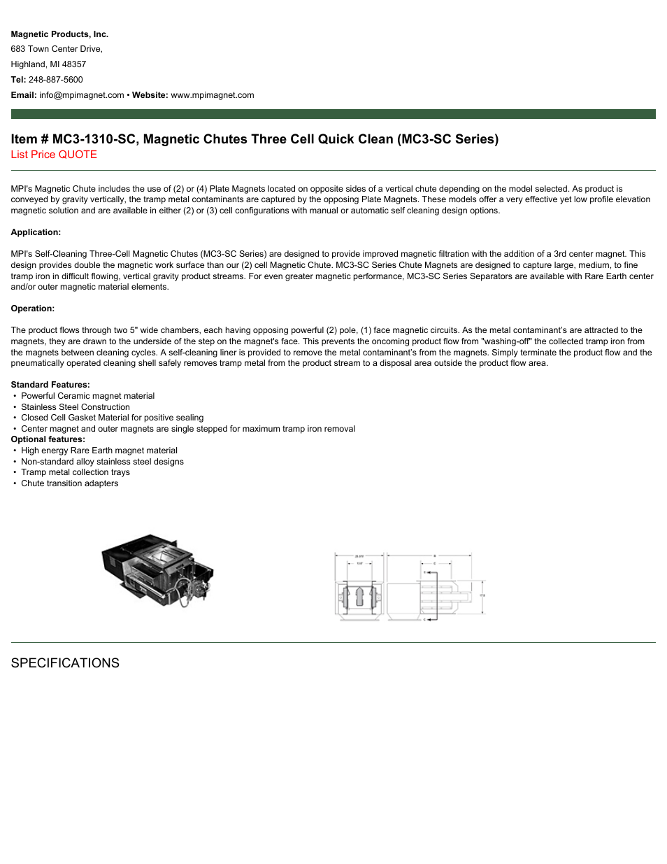 Magnetic Products MC3-1310-SC User Manual | 2 pages