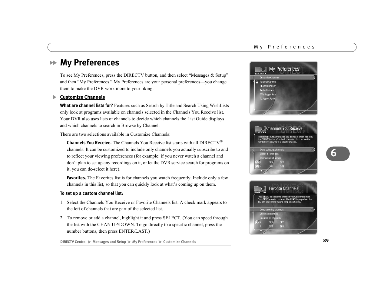 My preferences, Customize channels | DirecTV DVR39 User Manual | Page 100 / 176