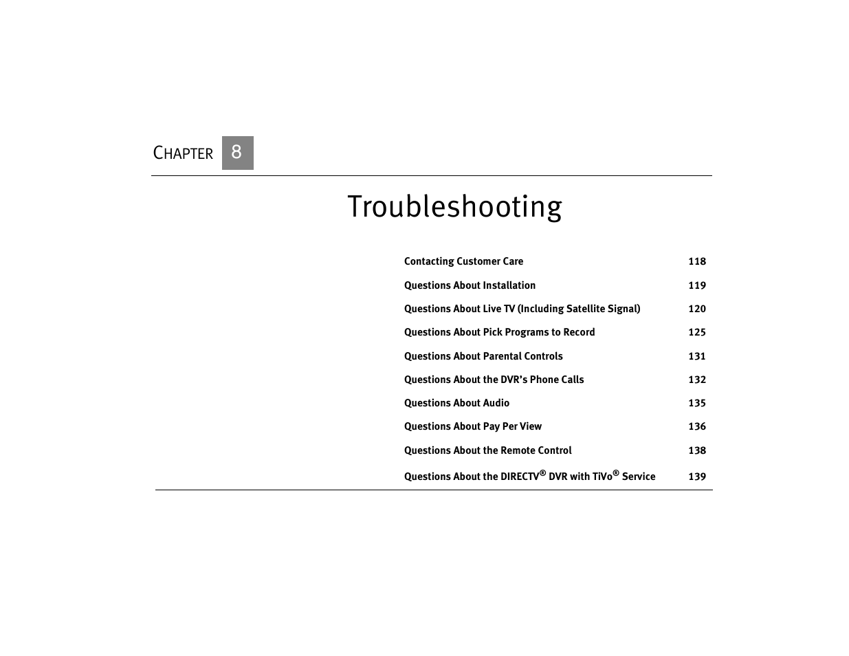 Troubleshooting, Hapter | DirecTV DVR39 User Manual | Page 128 / 176