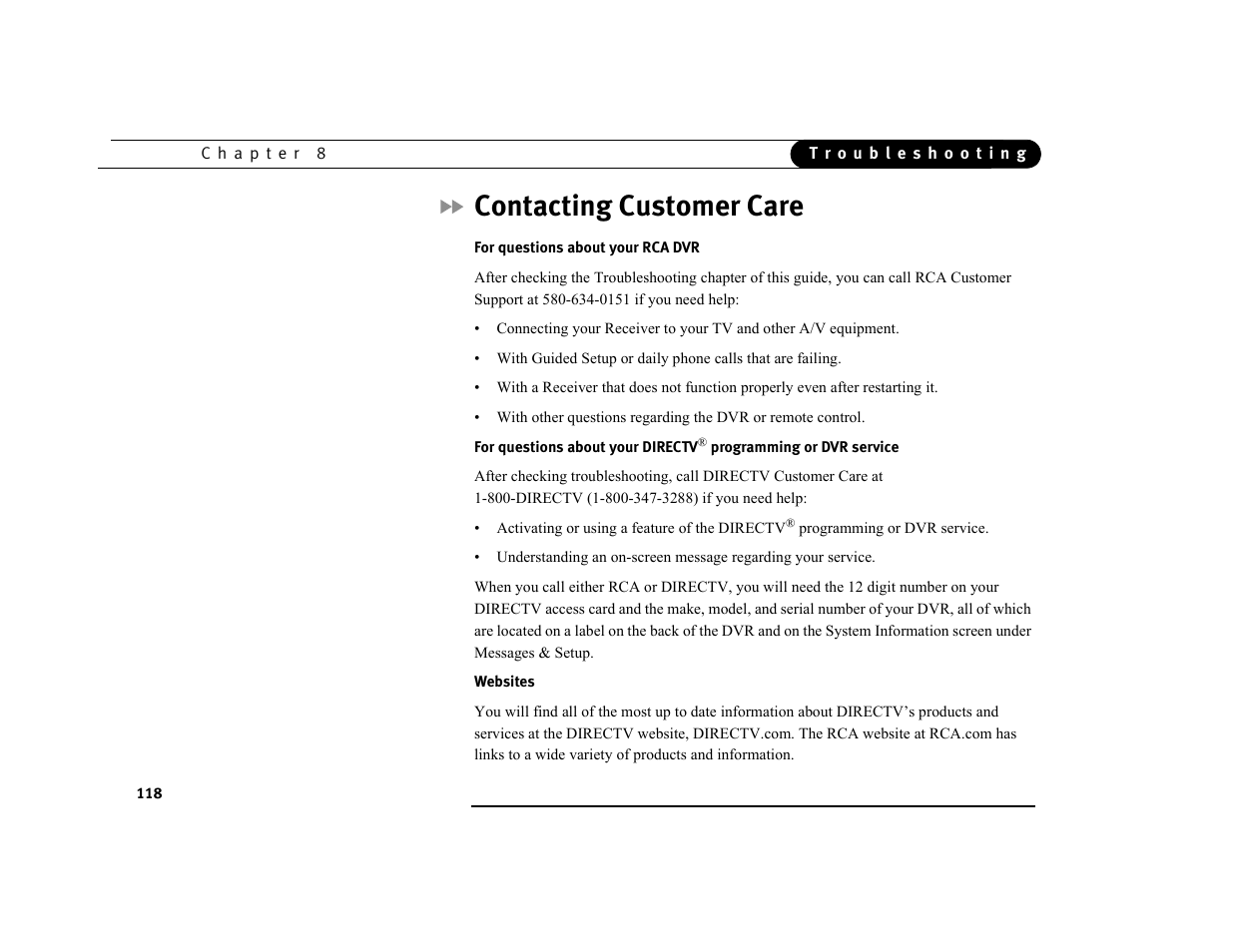Contacting customer care | DirecTV DVR39 User Manual | Page 129 / 176