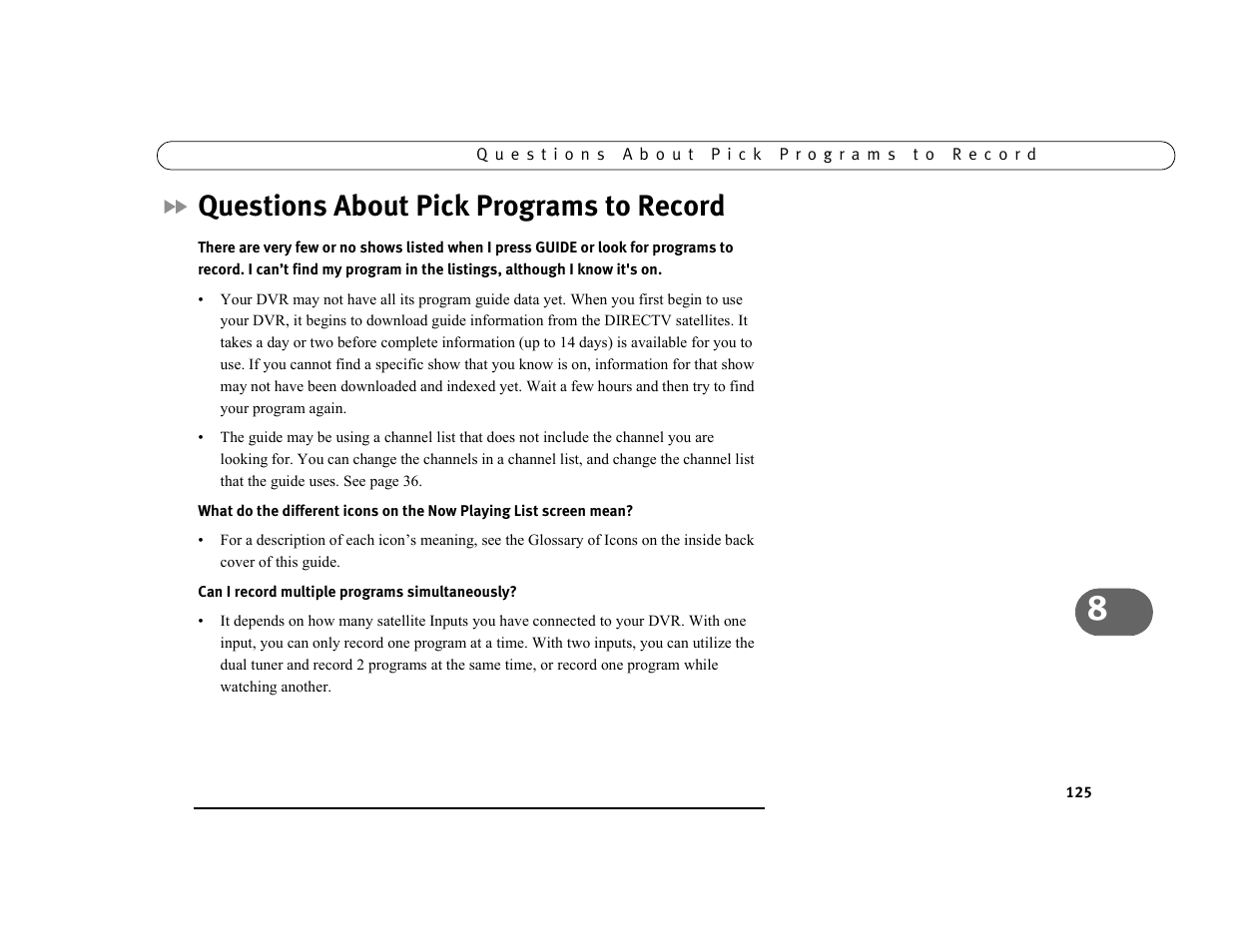 Questions about pick programs to record | DirecTV DVR39 User Manual | Page 136 / 176