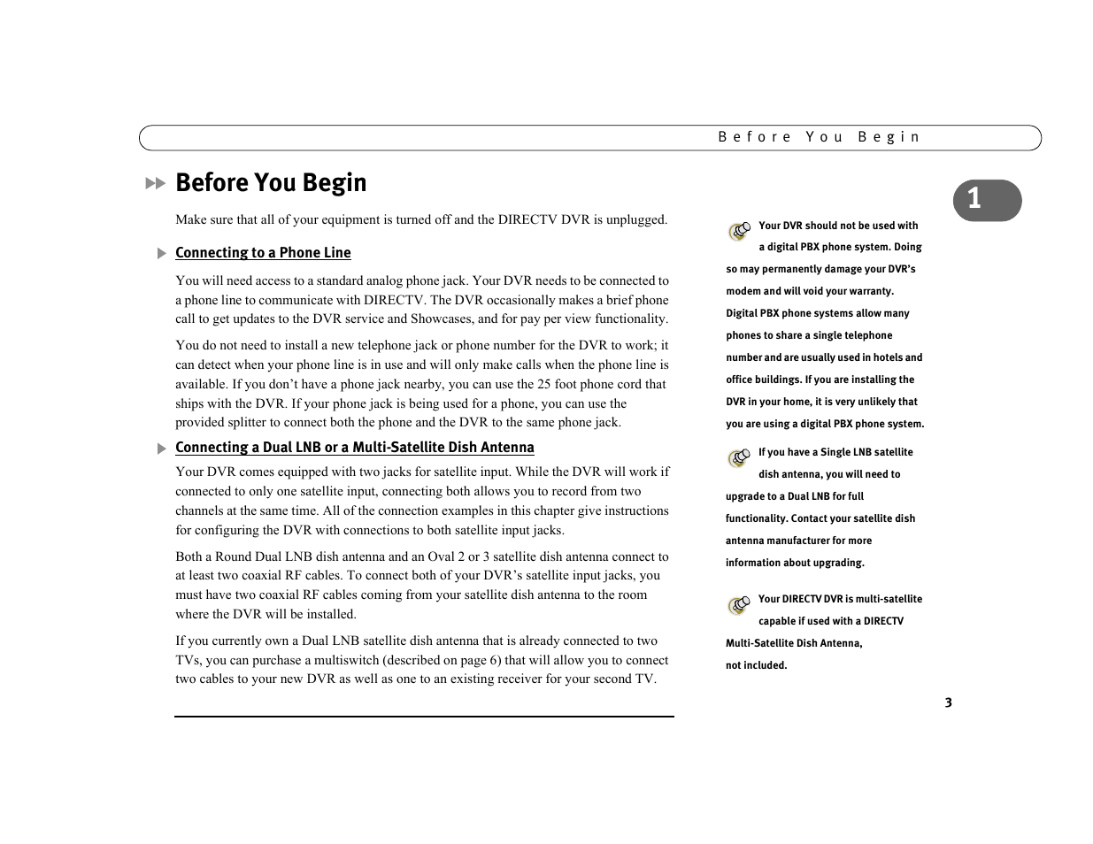 Before you begin, Connecting to a phone line | DirecTV DVR39 User Manual | Page 14 / 176