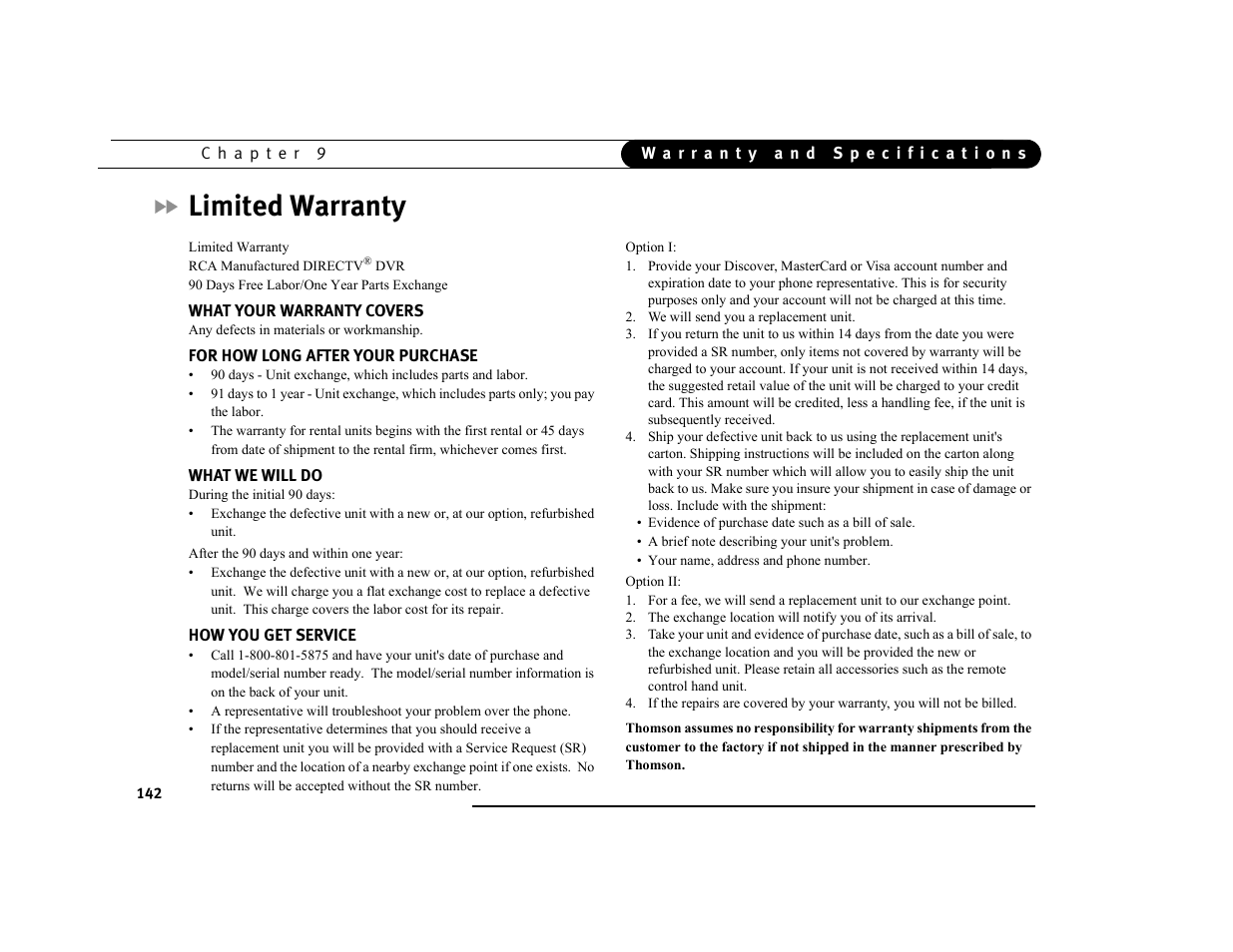 Limited warranty | DirecTV DVR39 User Manual | Page 153 / 176