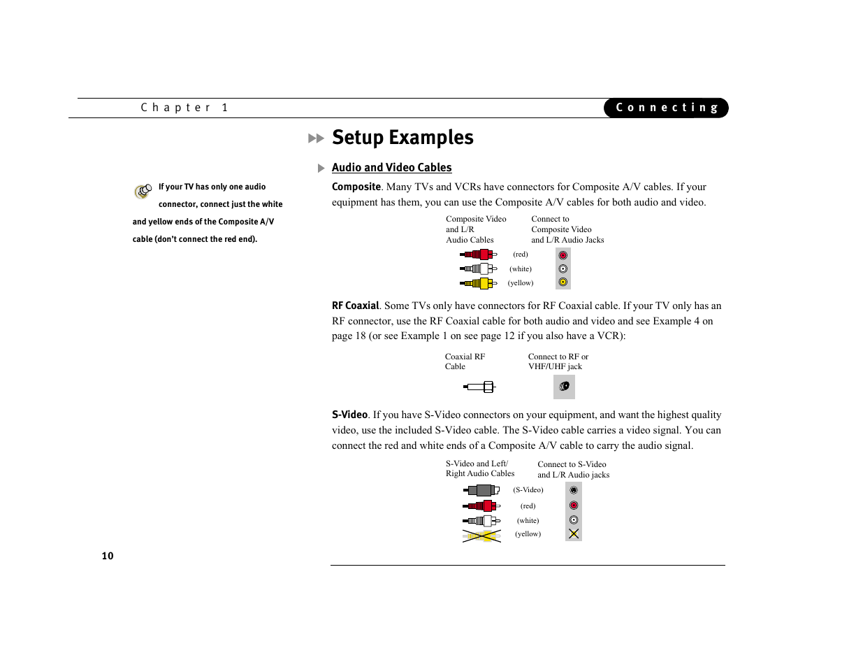 Setup examples, Audio and video cables | DirecTV DVR39 User Manual | Page 21 / 176