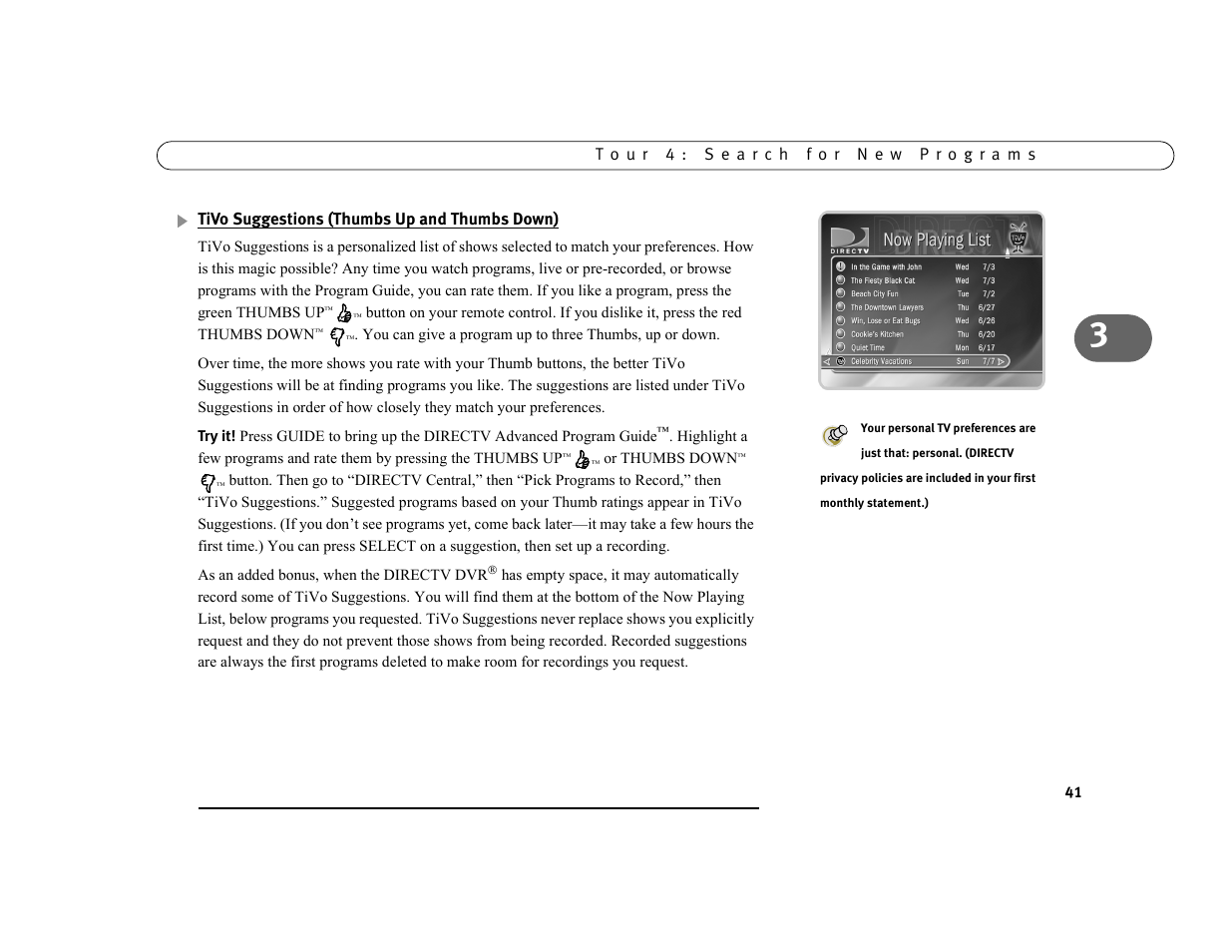 Tivo suggestions (thumbs up and thumbs down) | DirecTV DVR39 User Manual | Page 52 / 176