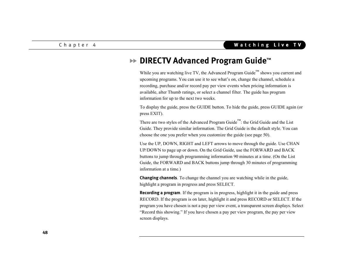 Directv advanced program guide | DirecTV DVR39 User Manual | Page 59 / 176