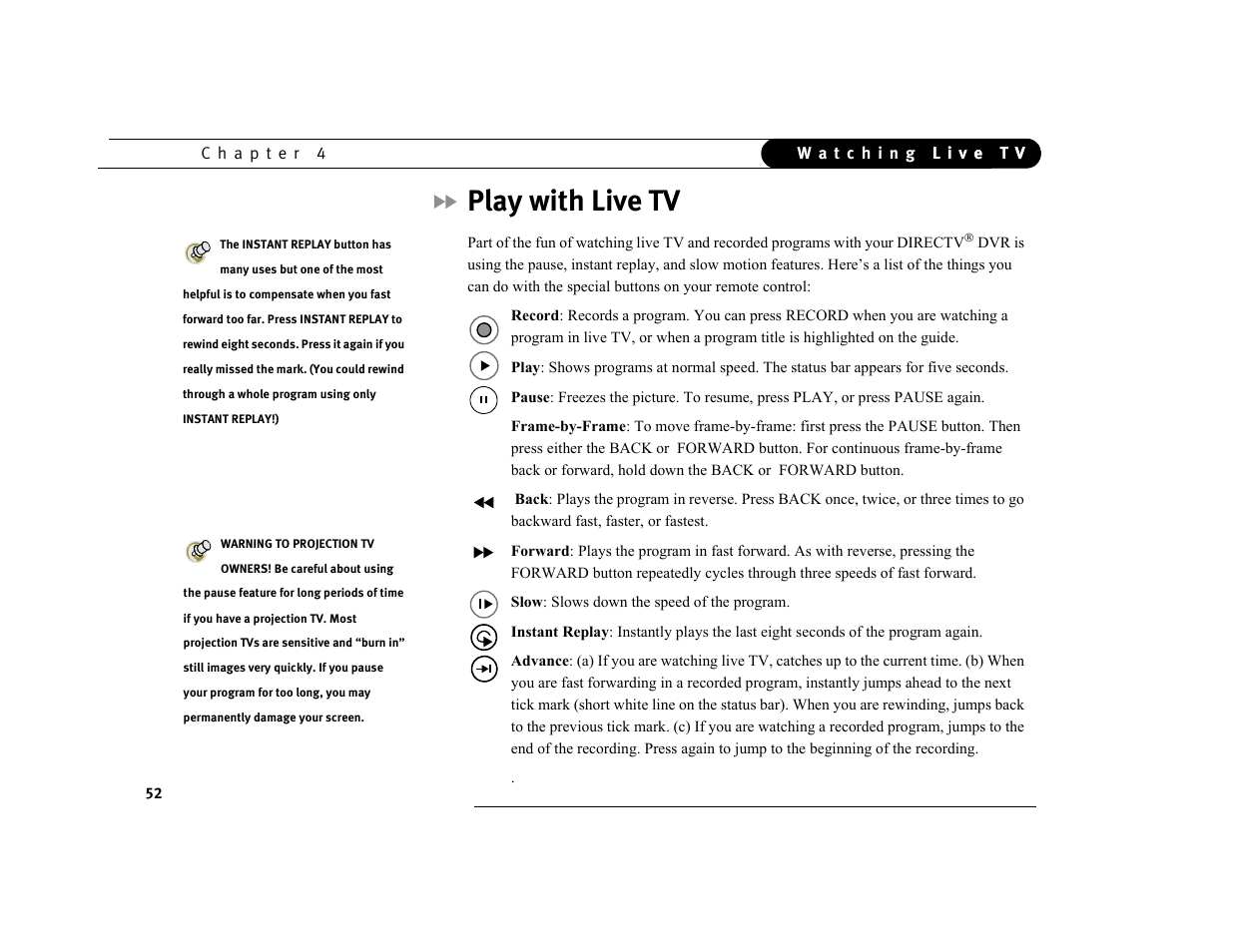 Play with live tv | DirecTV DVR39 User Manual | Page 63 / 176