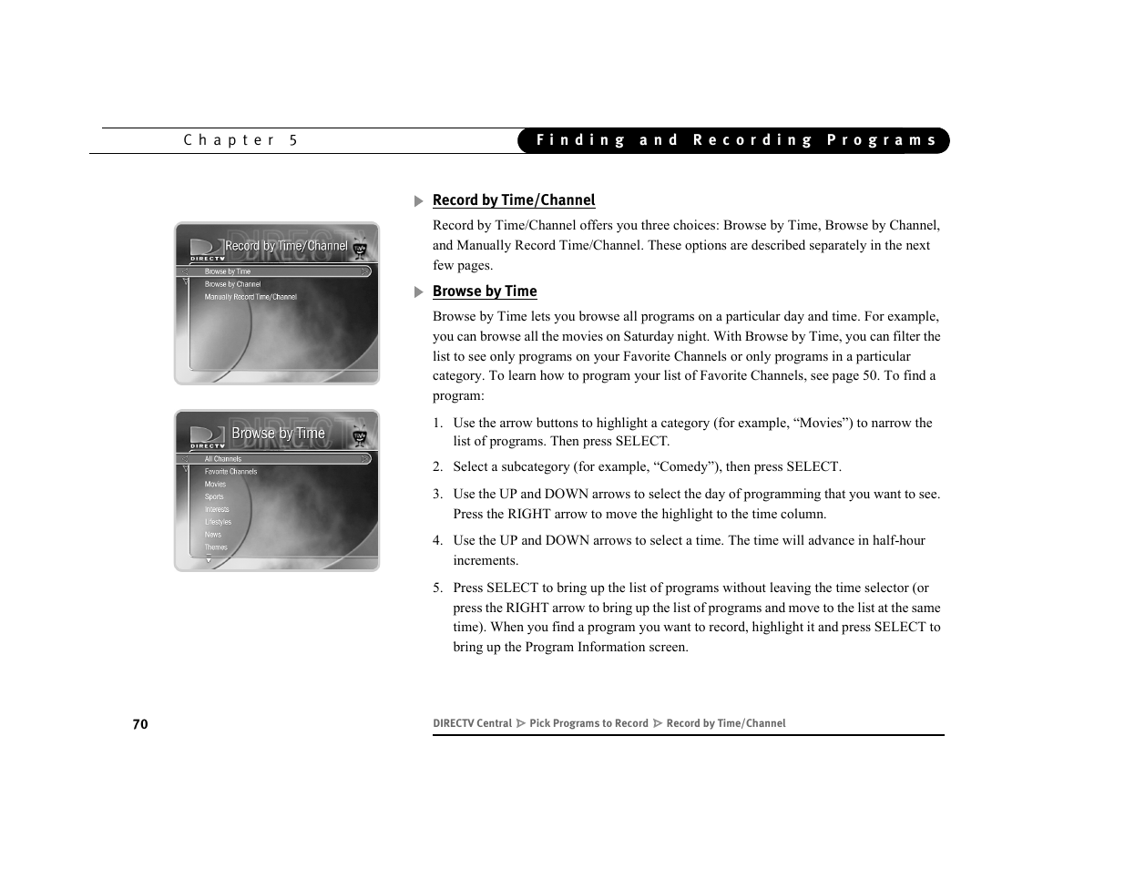 Record by time/channel, Browse by time | DirecTV DVR39 User Manual | Page 81 / 176