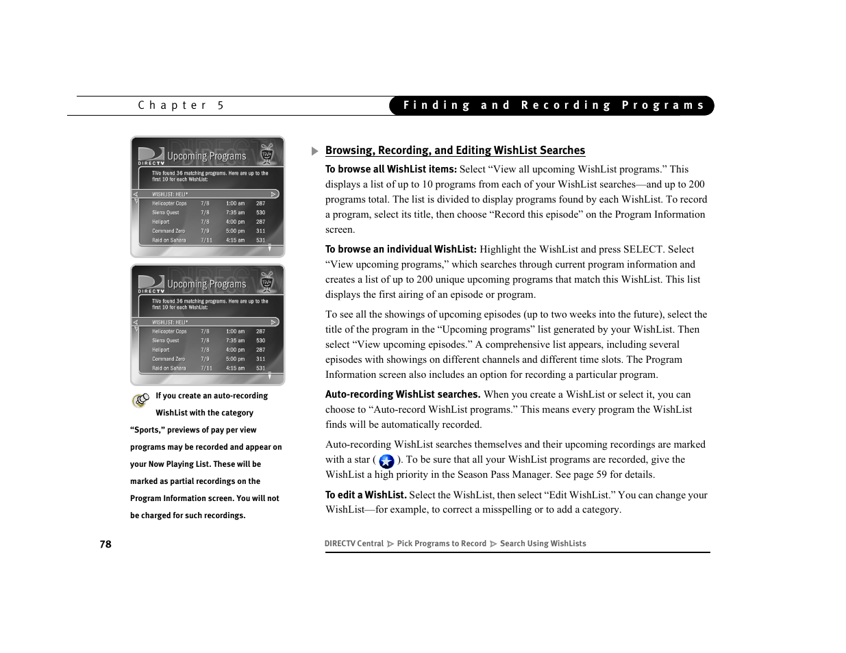 Browsing, recording, and editing wishlist searches | DirecTV DVR39 User Manual | Page 89 / 176