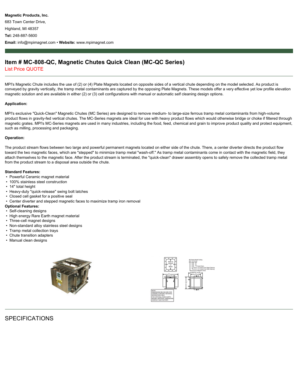 Magnetic Products MC-808-QC User Manual | 2 pages