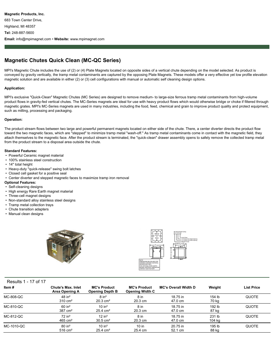 Magnetic Products MC-QC Series User Manual | 2 pages