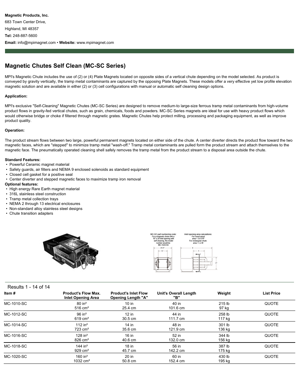 Magnetic Products MC-SC Series User Manual | 2 pages