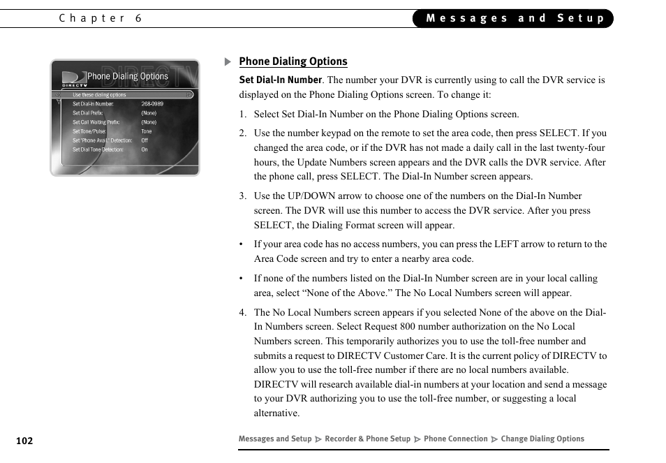 Phone dialing options | DirecTV DVR40 User Manual | Page 112 / 174