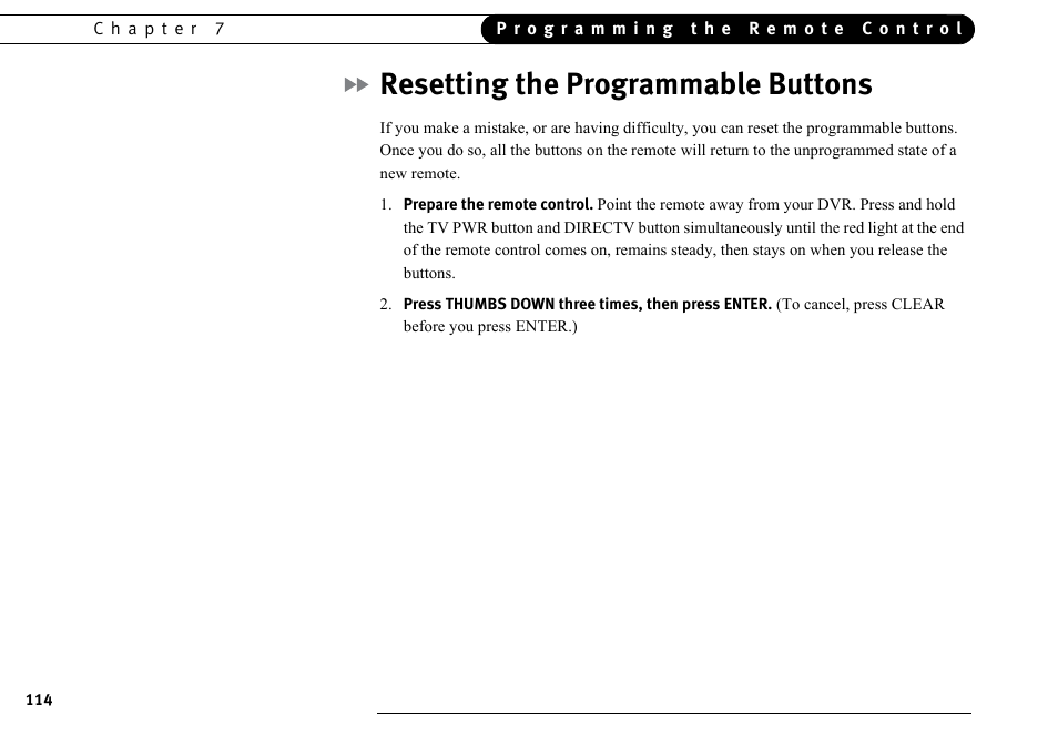 Resetting the programmable buttons | DirecTV DVR40 User Manual | Page 124 / 174