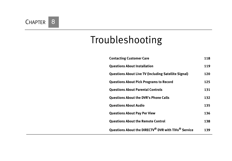 Troubleshooting, Hapter | DirecTV DVR40 User Manual | Page 127 / 174