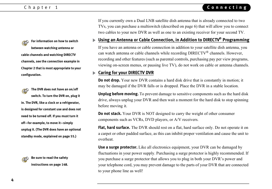 Caring for your directv dvr | DirecTV DVR40 User Manual | Page 14 / 174