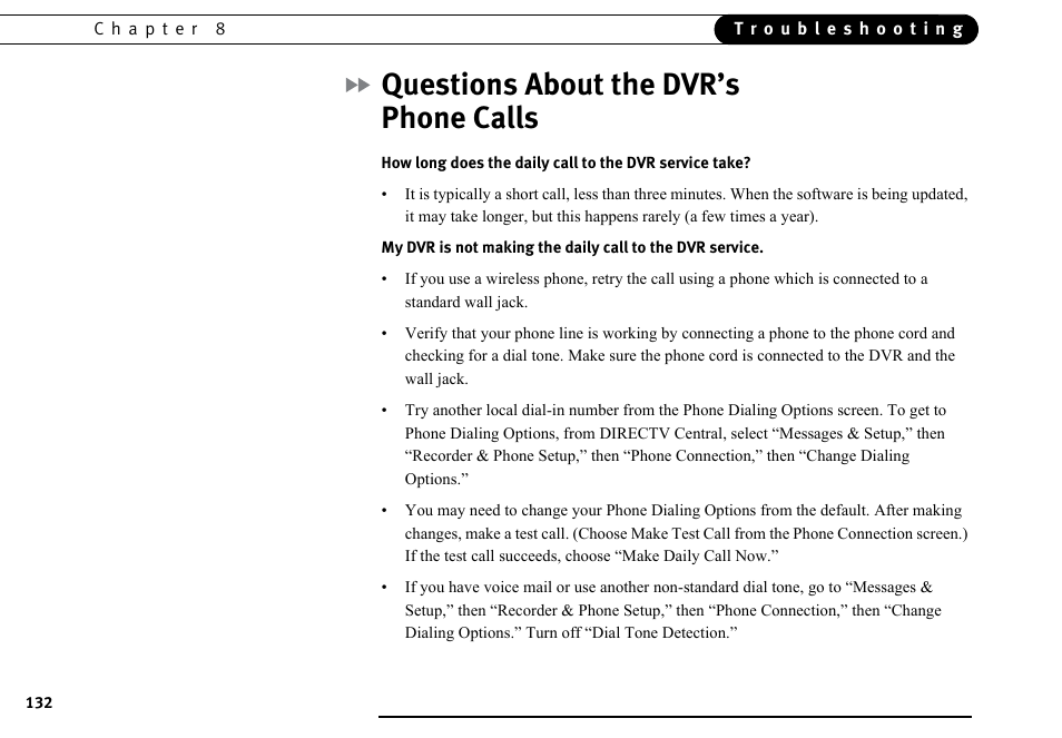 Questions about the dvr’s phone calls | DirecTV DVR40 User Manual | Page 142 / 174