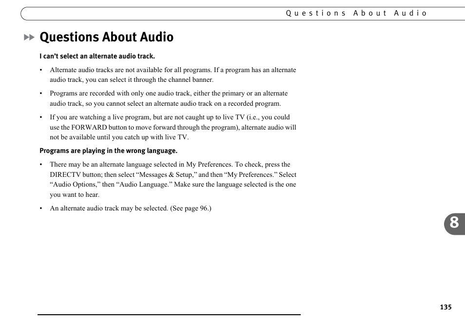 Questions about audio | DirecTV DVR40 User Manual | Page 145 / 174