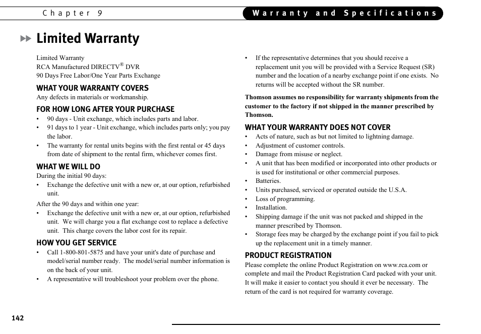 Limited warranty | DirecTV DVR40 User Manual | Page 152 / 174