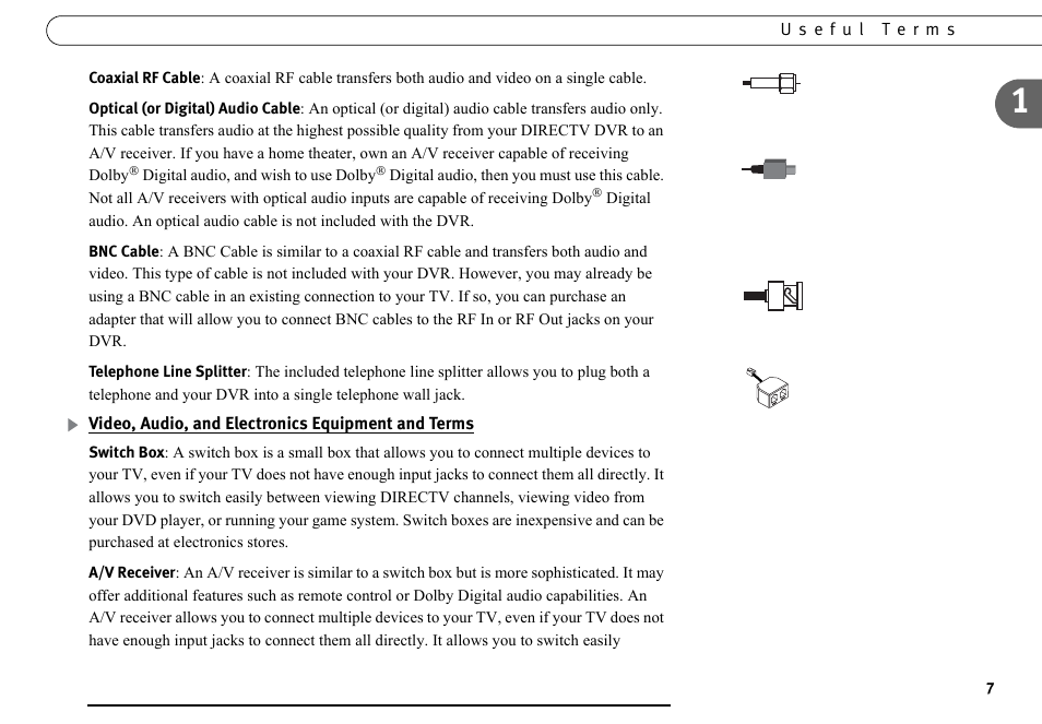 Video, audio, and electronics equipment and terms | DirecTV DVR40 User Manual | Page 17 / 174