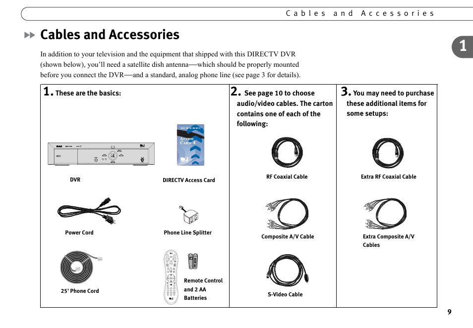 Cables and accessories | DirecTV DVR40 User Manual | Page 19 / 174