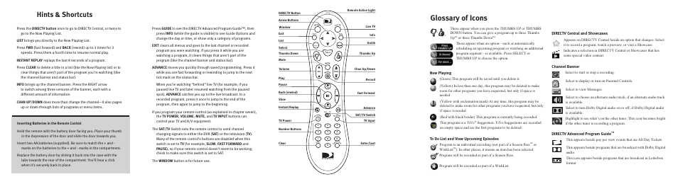 Glossary of icons, Hints & shortcuts | DirecTV DVR40 User Manual | Page 2 / 174