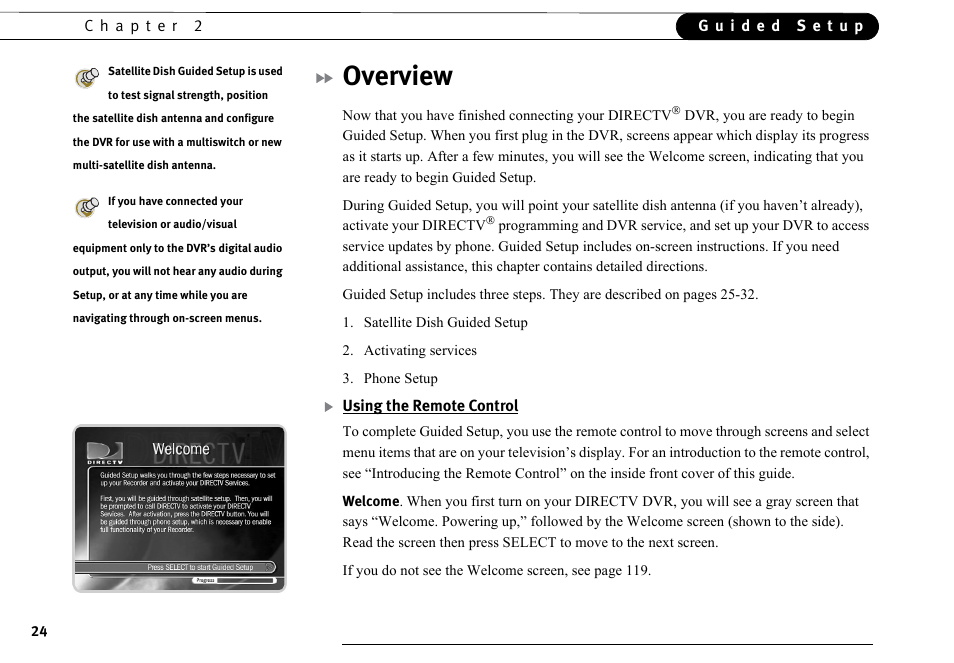 Overview, Using the remote control | DirecTV DVR40 User Manual | Page 34 / 174