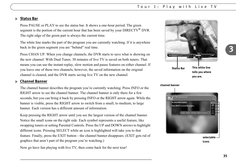 Status bar, Channel banner | DirecTV DVR40 User Manual | Page 45 / 174