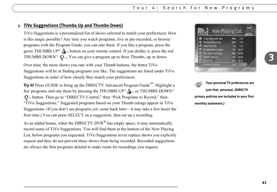 Tivo suggestions (thumbs up and thumbs down) | DirecTV DVR40 User Manual | Page 51 / 174