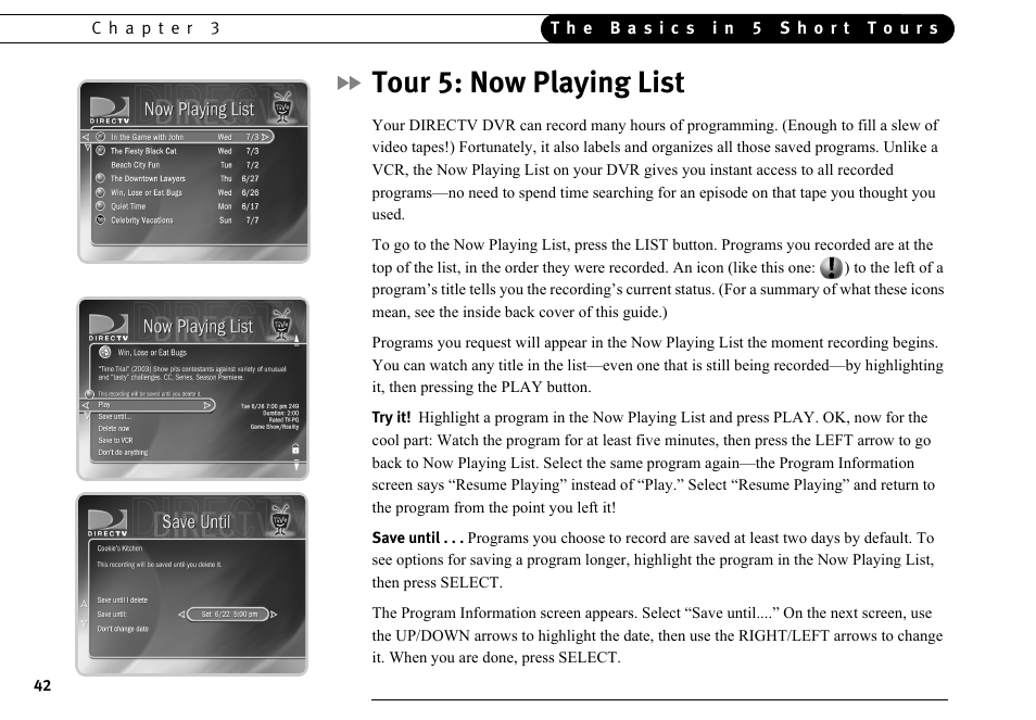 Tour 5: now playing list | DirecTV DVR40 User Manual | Page 52 / 174