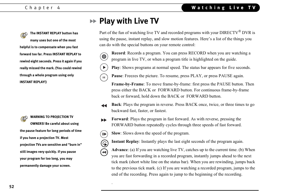 Play with live tv | DirecTV DVR40 User Manual | Page 62 / 174
