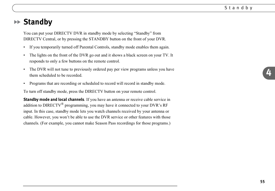 Standby | DirecTV DVR40 User Manual | Page 65 / 174