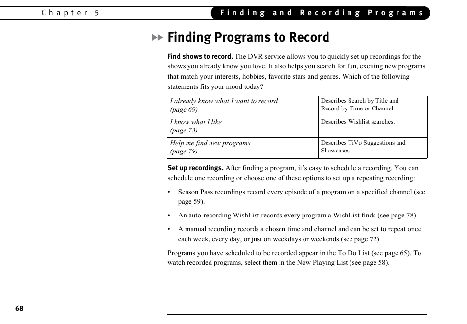 Finding programs to record | DirecTV DVR40 User Manual | Page 78 / 174