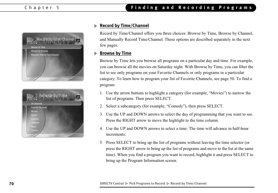 Record by time/channel, Browse by time | DirecTV DVR40 User Manual | Page 80 / 174