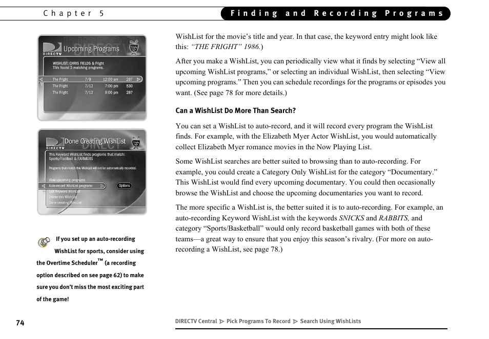 Can a wishlist do more than search | DirecTV DVR40 User Manual | Page 84 / 174